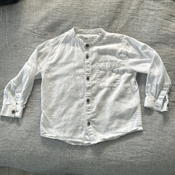 ZARA Boys Long Sleeve Banded Collar Button Up shirt - Picture 3 of 6